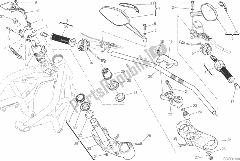 Todas las partes para Manillar Y Controles de Ducati Monster 821 Dark USA 2016